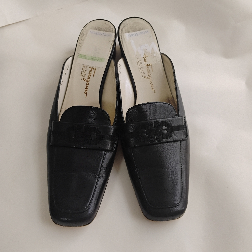Salvatore Ferragamo Black Leather Mules